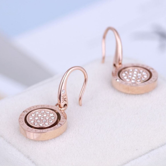 Michael Kors Rose Gold Crystal Logo Earrings - Picture 5 of 8